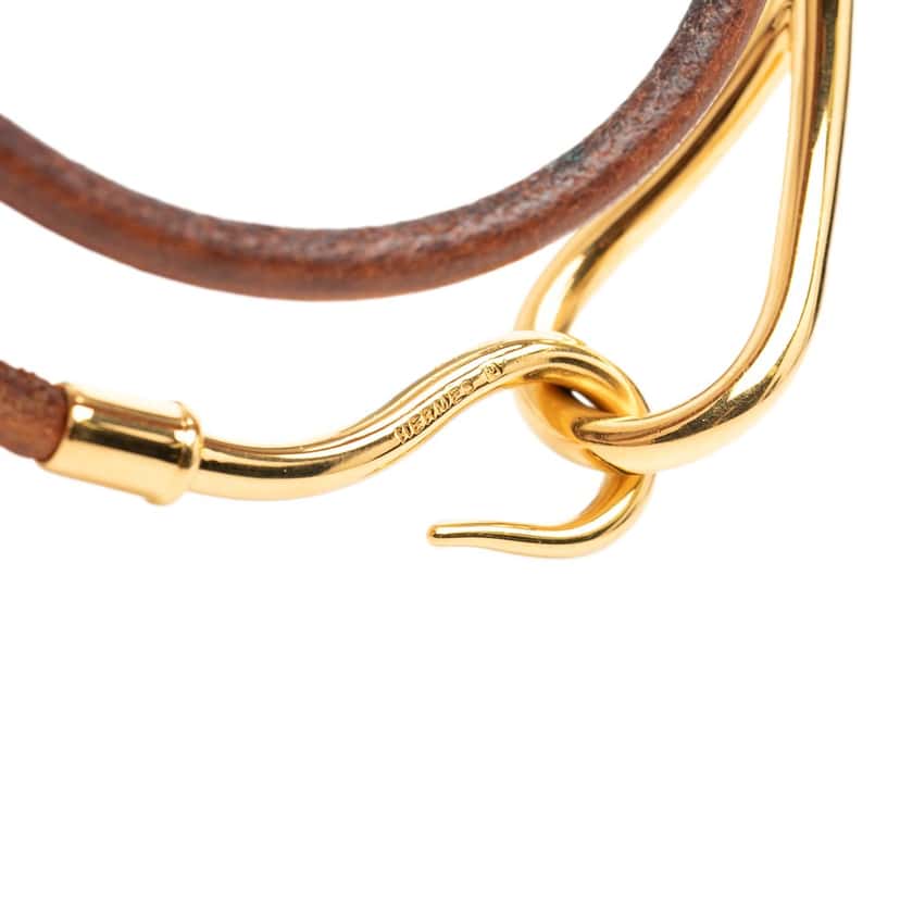 Hermès Gold Plated and Leather Jumbo Hook Double Tour Bracelet Brown Leather Very good condition - Model View