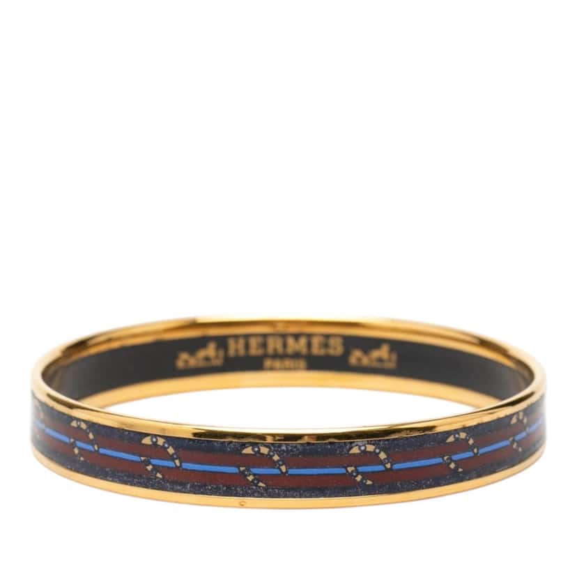 Hermès Narrow Horse Horseshoe Cloisonne Enamel Bangle 62 Purple Very good condition - Front View