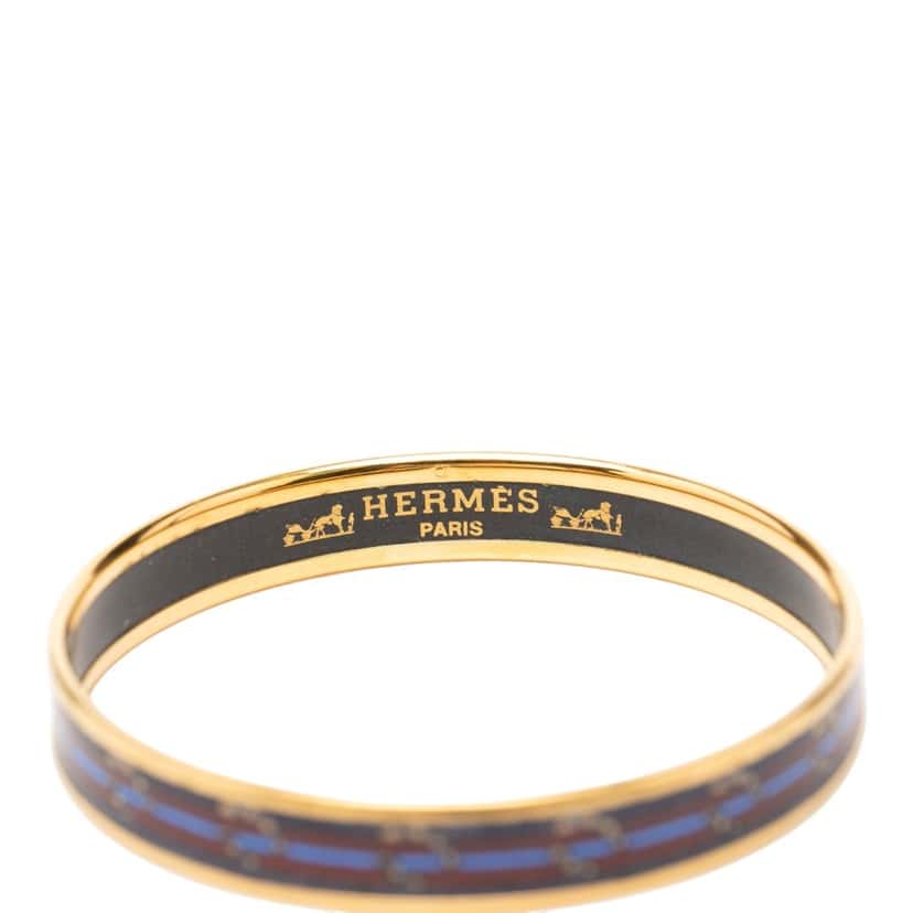 Hermès Narrow Horse Horseshoe Cloisonne Enamel Bangle 62 Purple Very good condition - Box View