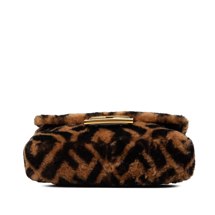 Fendi Mini Zucca Shearling Chain Baguette Satchel Brown Very good condition - Inside View