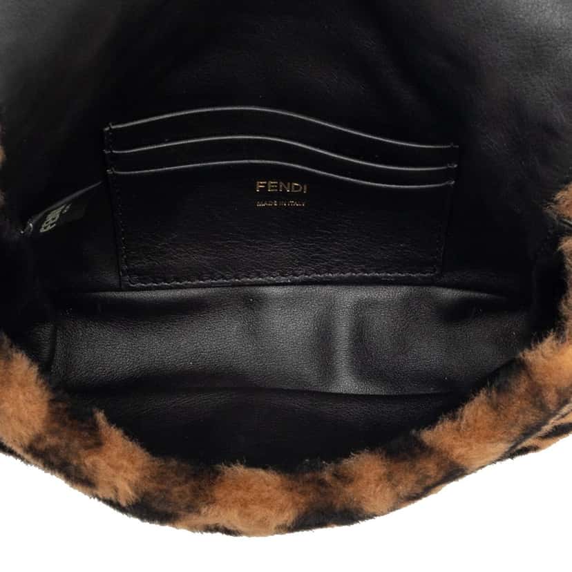 Fendi Mini Zucca Shearling Chain Baguette Satchel Brown Very good condition - Model View
