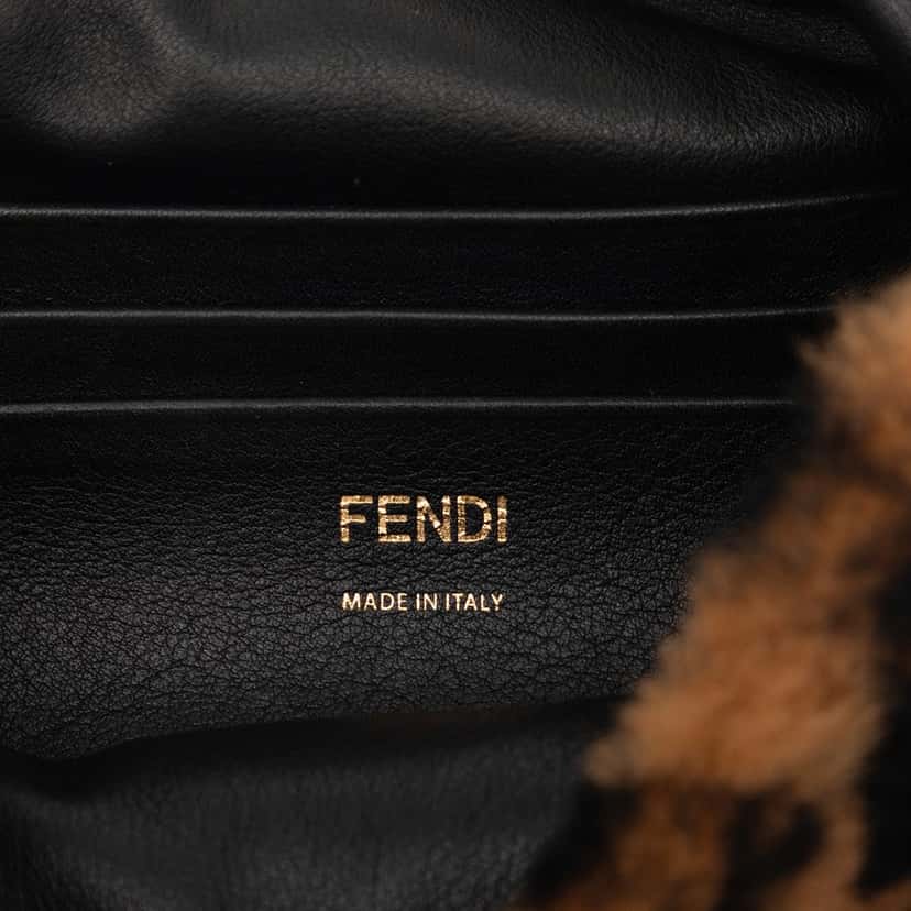 Fendi Mini Zucca Shearling Chain Baguette Satchel Brown Very good condition - Box View