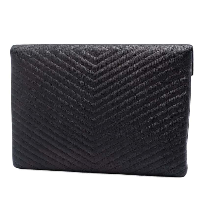 Chanel Large Chevron Caviar Statement Envelope Clutch Black Leather Very good condition - Back View