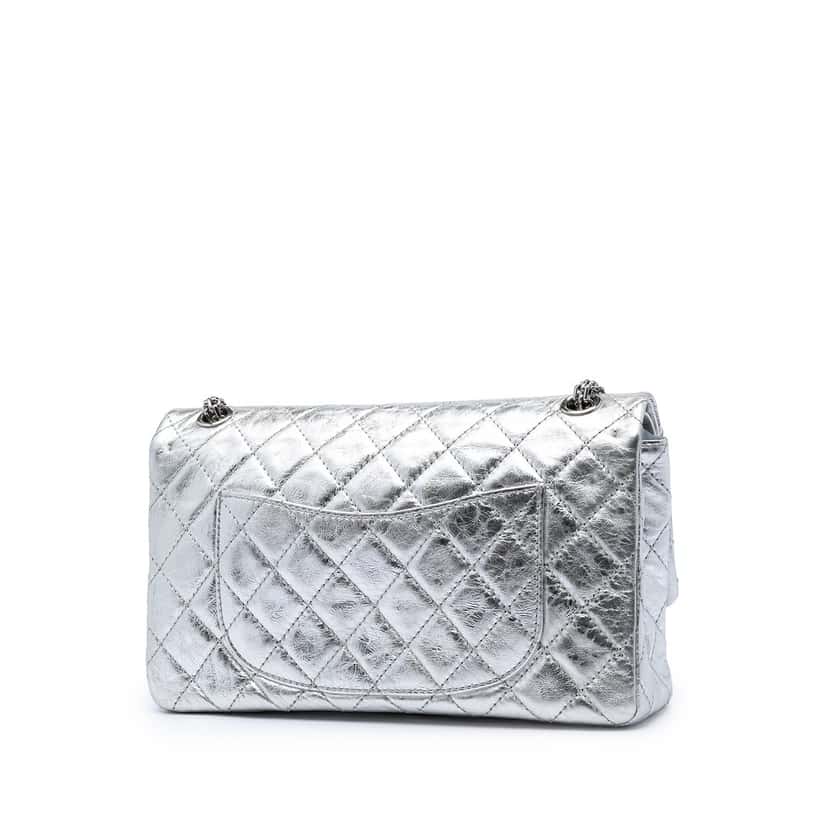 Chanel Quilted Metallic Aged Calfskin Reissue 2.55 Double Flap 226 Silver Leather Very good condition - Back View