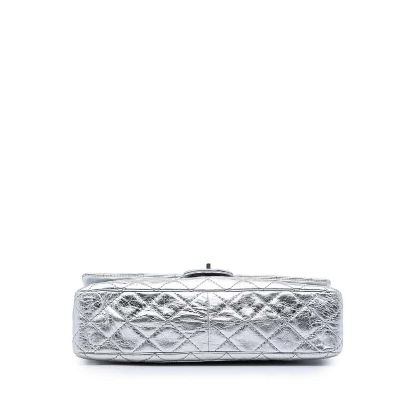 Chanel Quilted Metallic Aged Calfskin Reissue 2.55 Double Flap 226 Silver Leather Very good condition - Inside View