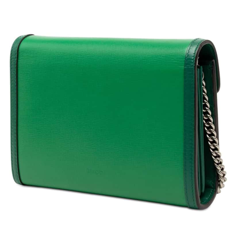 Gucci Bicolor Calfskin Dionysus Wallet on Chain Green Leather Very good condition - Back View