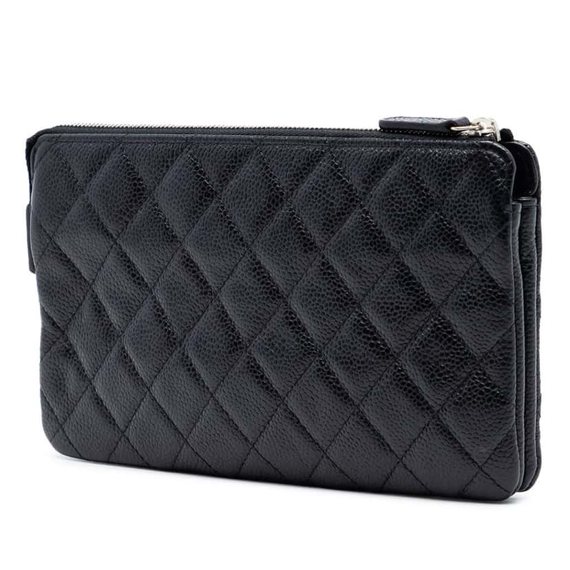 Chanel Small CC Quilted Caviar Zip Pouch Black Leather Very good condition - Back View