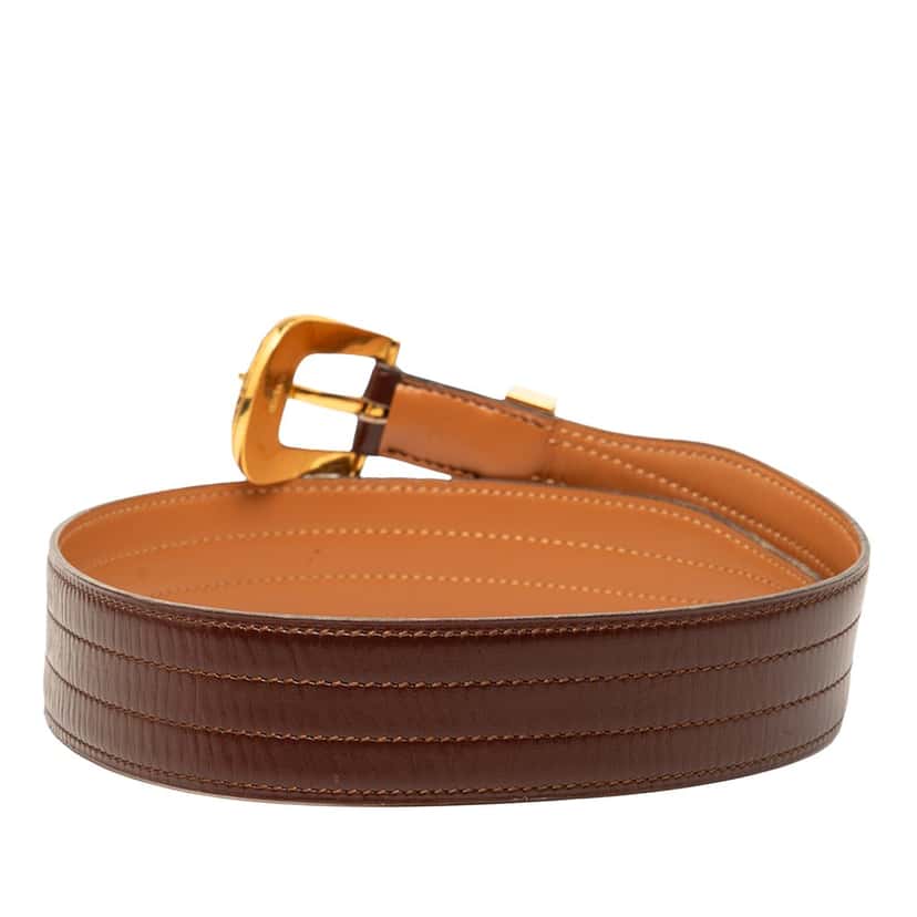 Hermès Leather Floral Tooled Buckle Belt Brown Leather Very good condition - Inside View