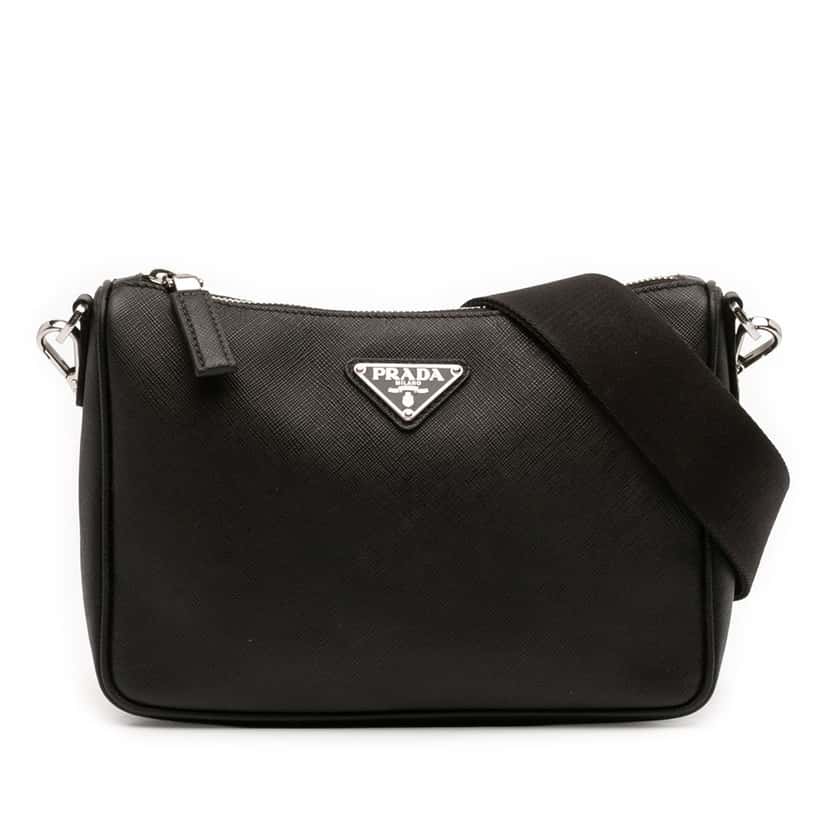 Prada Saffiano Crossbody Black Leather Very good condition - Front View