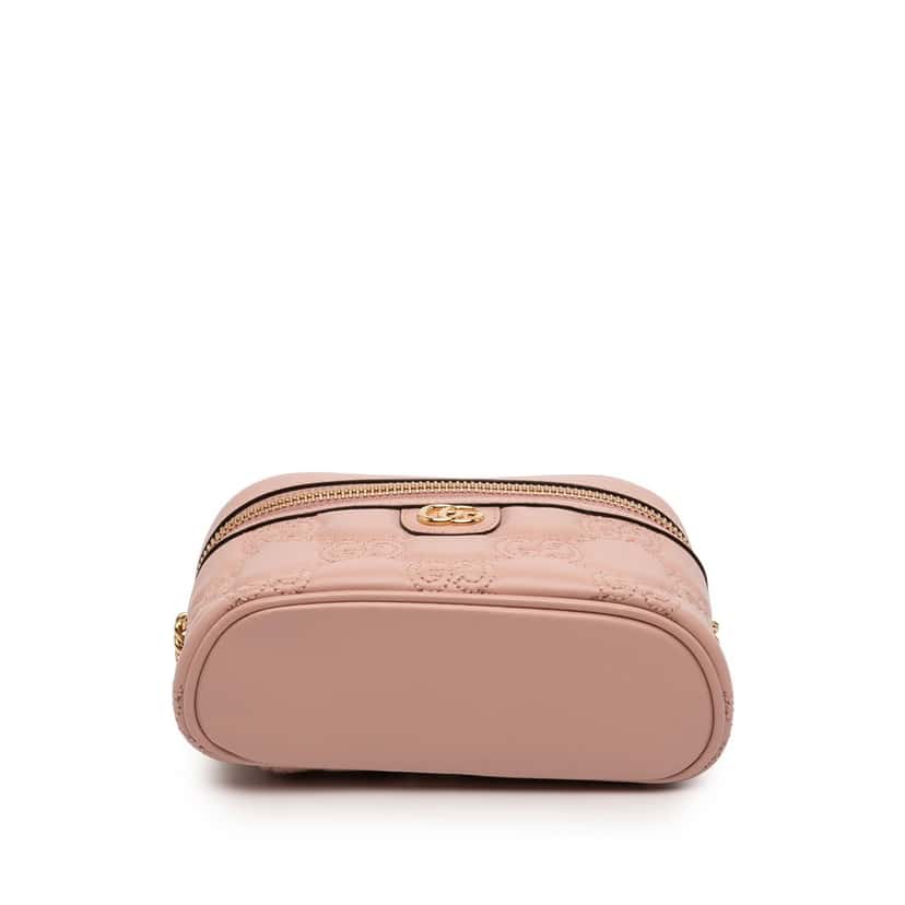 Gucci Mini GG Marmont Matelasse Calfskin Top Handle Vanity Chain Bag Pink Leather Very good condition - Inside View