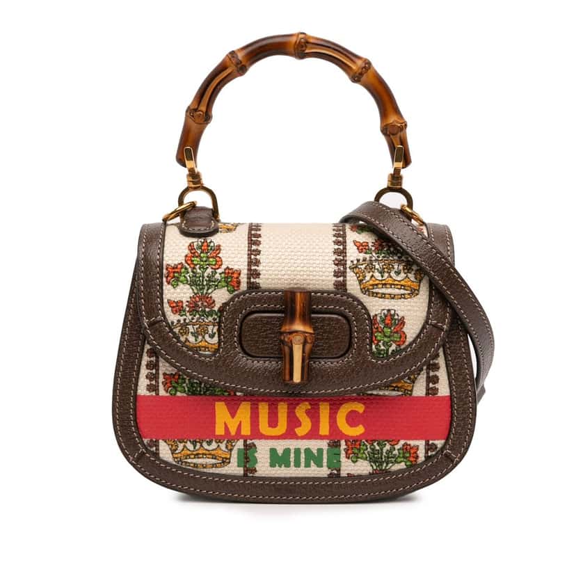 Gucci 100th Anniversary Mini Canvas 1947 Bamboo Top Handle Bag Beige Very good condition - Front View