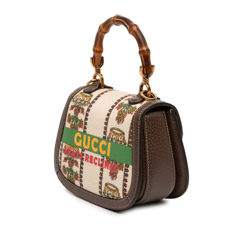 Gucci 100th Anniversary Mini Canvas 1947 Bamboo Top Handle Bag Beige Very good condition - Back View