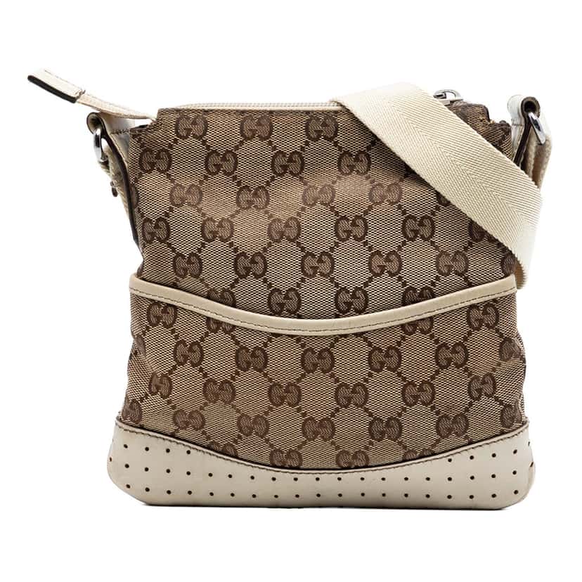 Gucci Small GG Canvas Perforated Crossbody Beige Very good condition - Front View