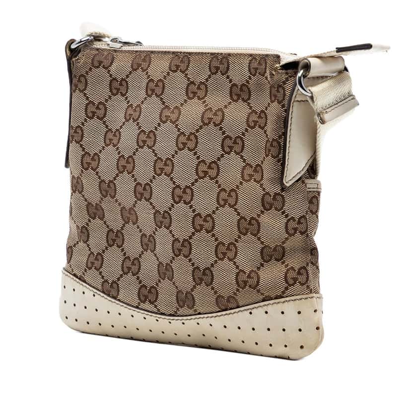 Gucci Small GG Canvas Perforated Crossbody Beige Very good condition - Back View