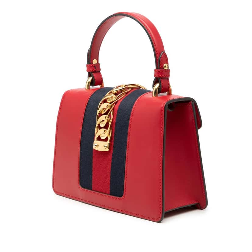 Gucci Mini Calfskin Sylvie Satchel Red Leather Very good condition - Back View