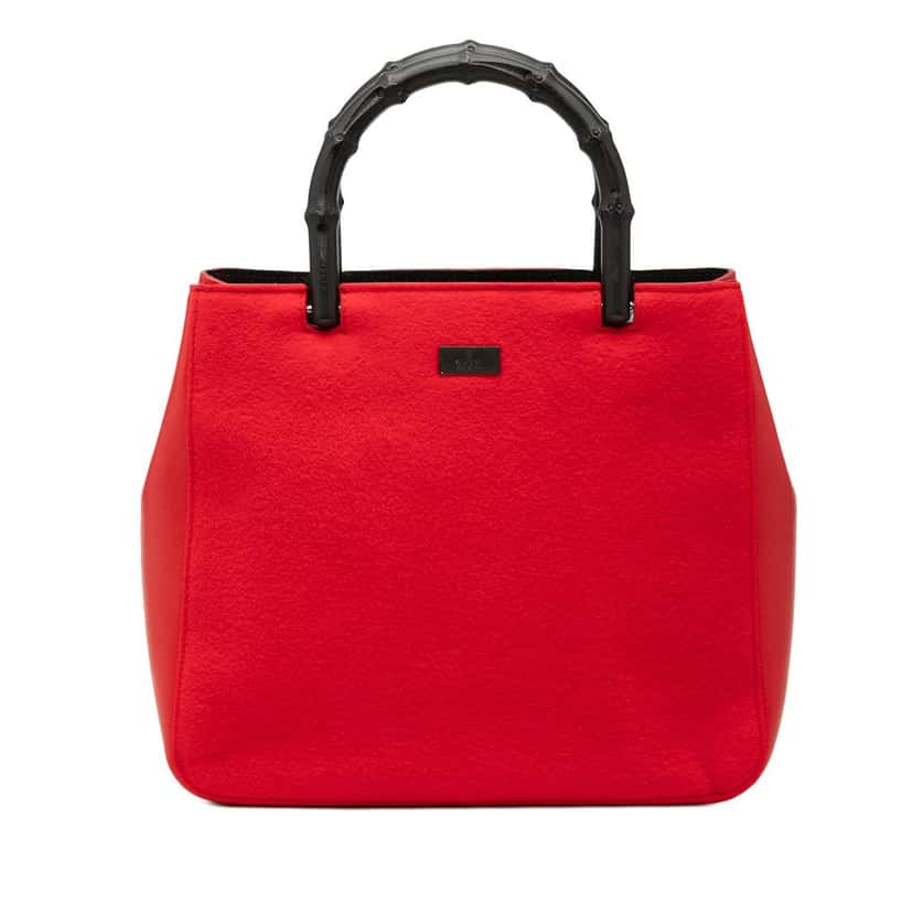 Gucci Wool and Calfskin Bamboo Top Handle Bag Red Very good condition - Front View