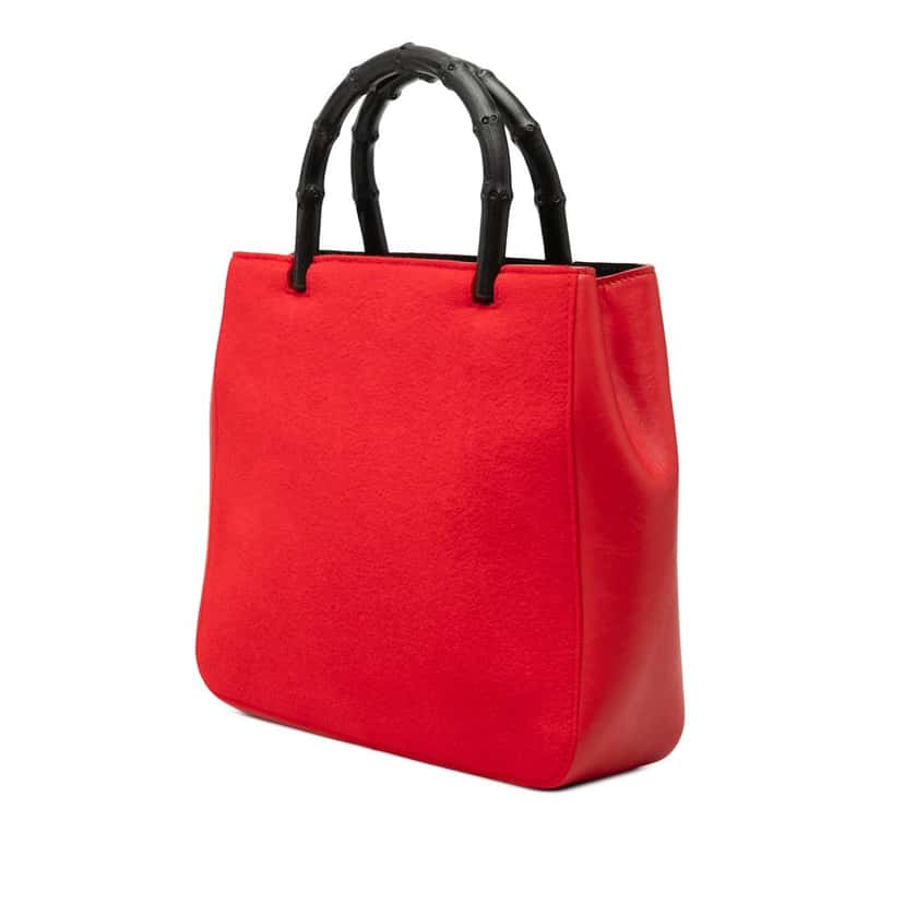 Gucci Wool and Calfskin Bamboo Top Handle Bag Red Very good condition - Back View