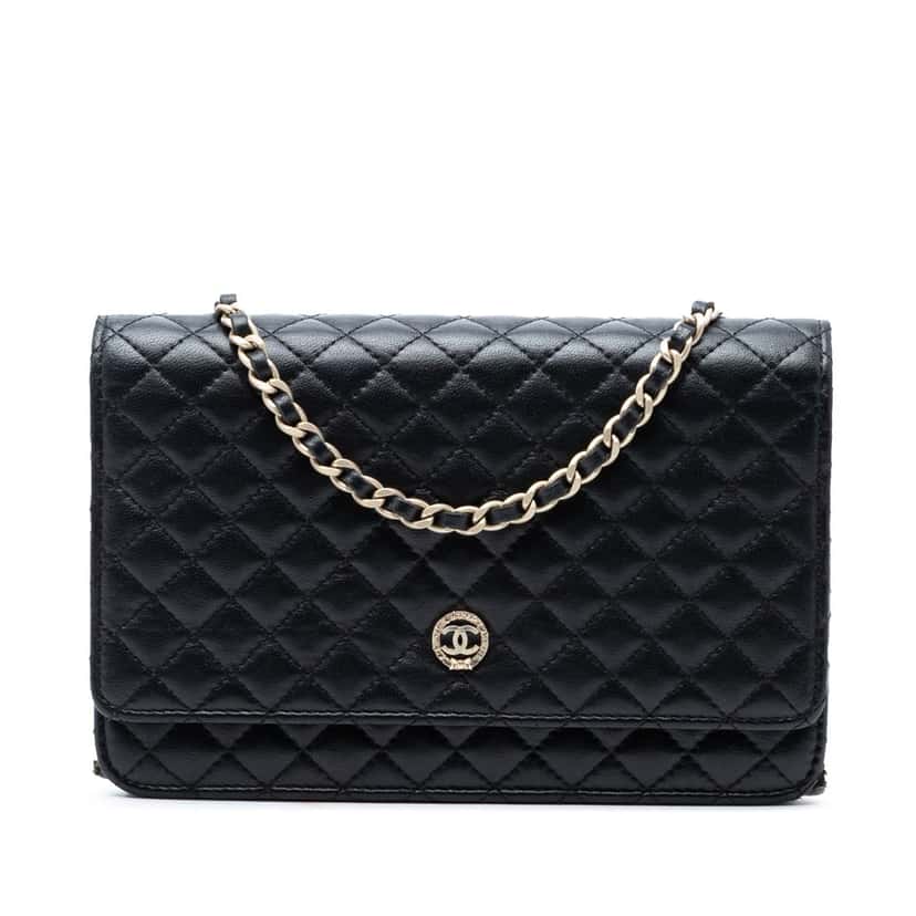 Chanel CC Microquilted Lambskin Wallet On Chain Black Leather Good condition - Front View