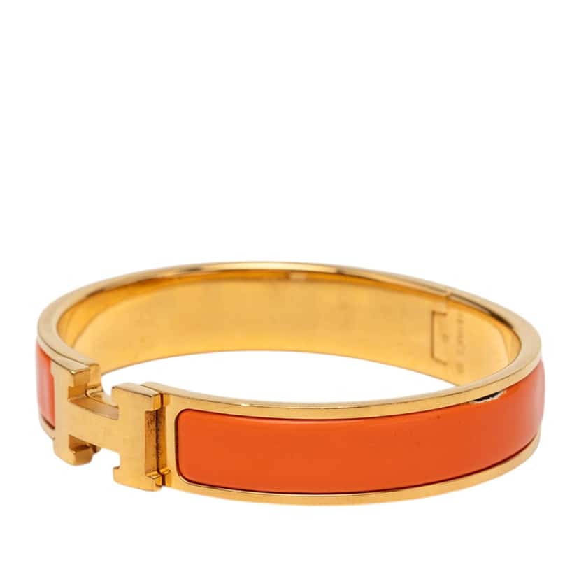 Hermès Narrow Enamel Clic H Bracelet PM Orange Very good condition - Back View