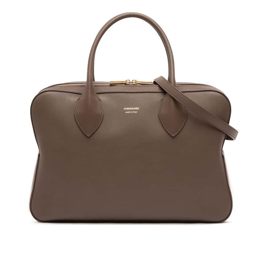 Ferragamo Leather Stella Triple Zip Satchel Brown Leather Very good condition - Front View