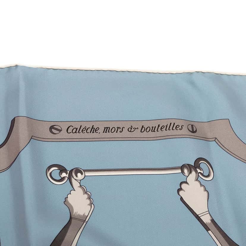 Hermès Caleche Mors Et Bouteilles Silk Scarf Blue Very good condition - Box View