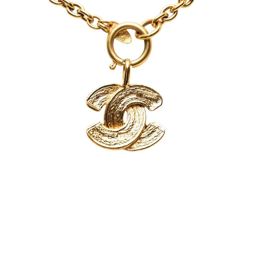 Chanel Gold Plated CC Quilted Pendant Necklace Gold Metal Very good condition - Back View