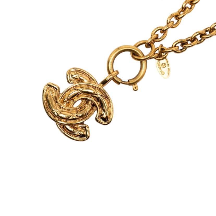 Chanel Gold Plated CC Quilted Pendant Necklace Gold Metal Very good condition - Inside View