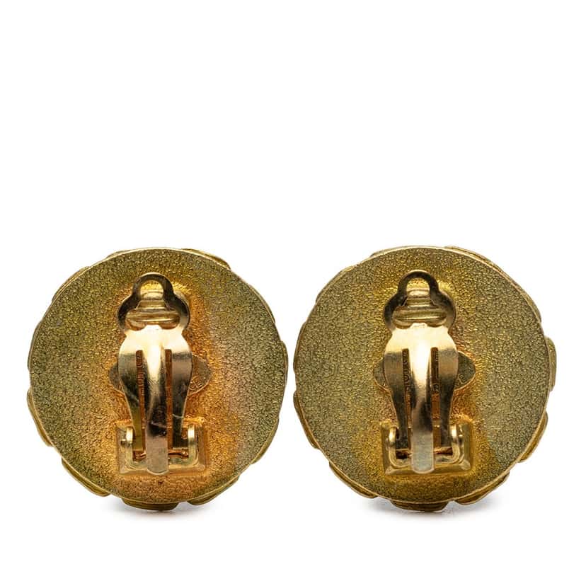 Chanel CC Gold Plated Resin Chain Round Clip On Earrings Gold Metal Very good condition - Back View