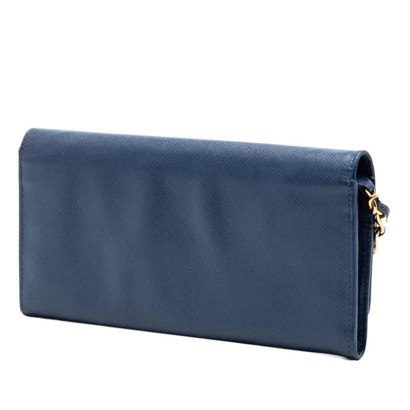 Prada Saffiano Wallet On Chain Blue Leather Very good condition - Back View