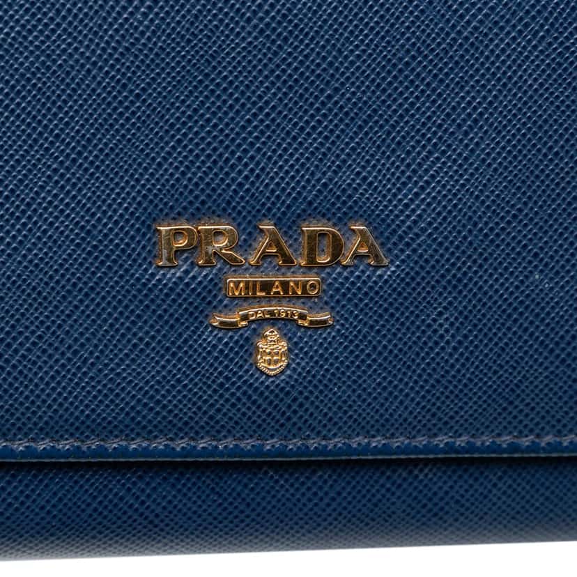 Prada Saffiano Wallet On Chain Blue Leather Very good condition - Box View