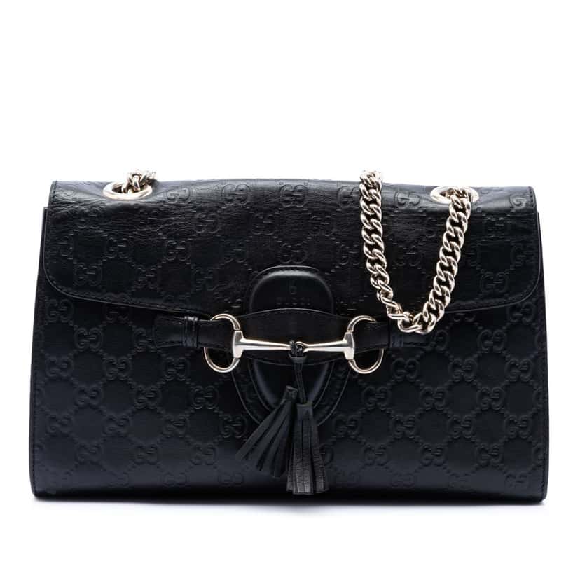 Gucci Medium Guccissima Emily Shoulder Bag Black Leather Very good condition - Front View