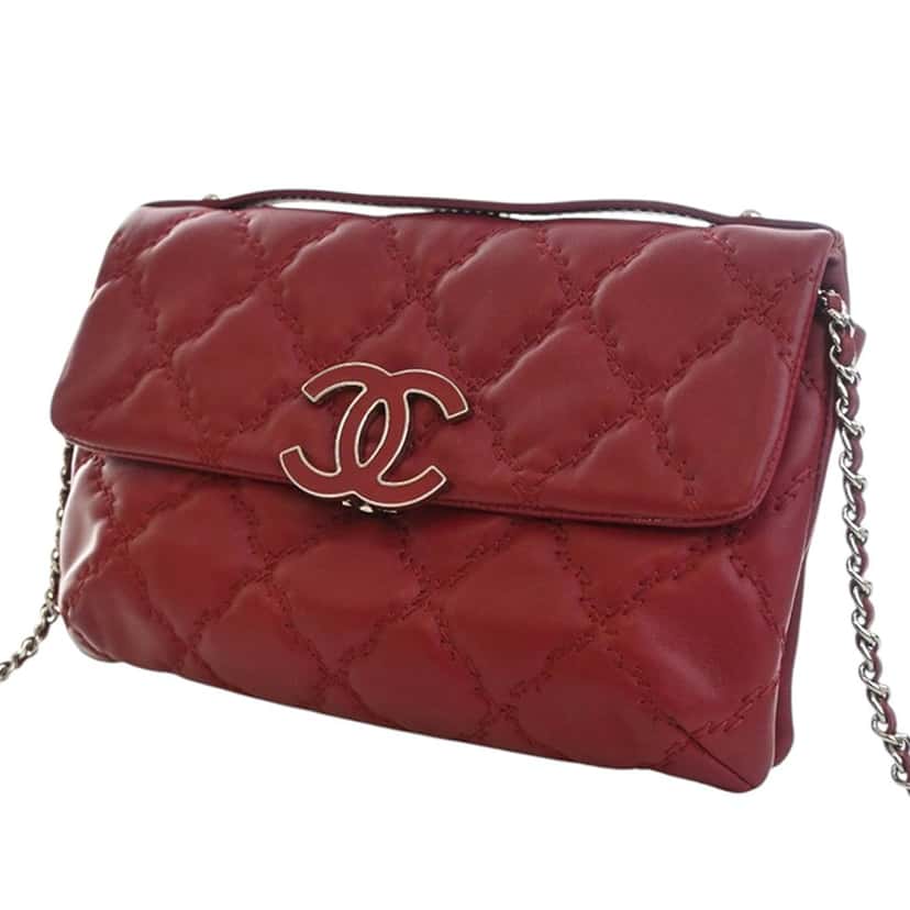 Chanel CC Quilted Calfskin Double Stitch Hamptons Flap Red Leather Very good condition - Inside View
