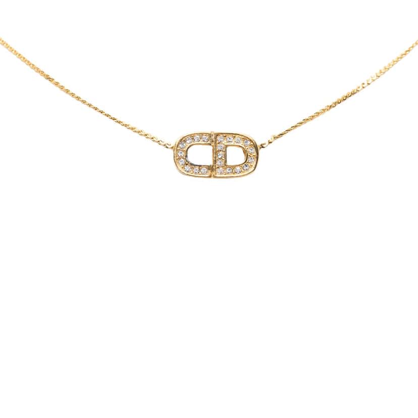 Dior Gold Plated CD Strass Pendant Necklace Gold Metal Very good condition - Front View
