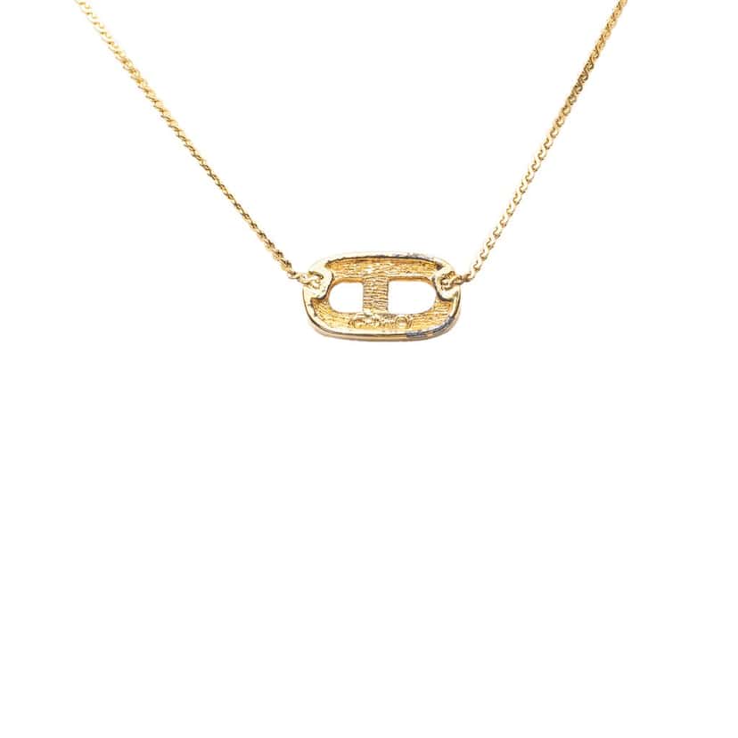 Dior Gold Plated CD Strass Pendant Necklace Gold Metal Very good condition - Back View