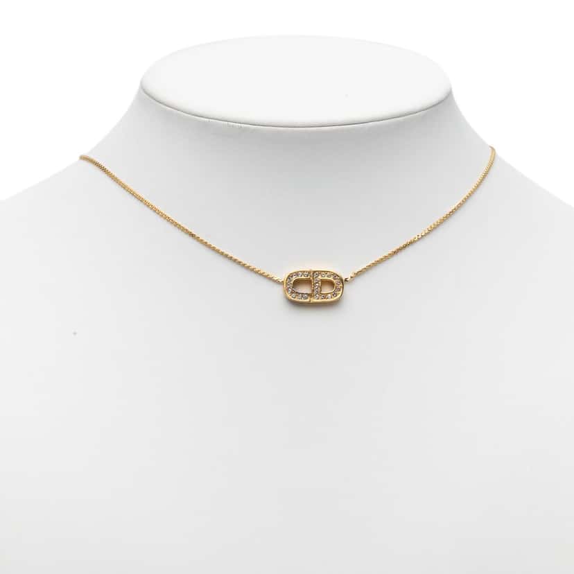 Dior Gold Plated CD Strass Pendant Necklace Gold Metal Very good condition - Box View