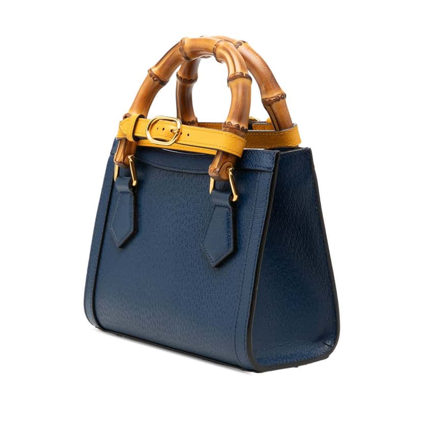 Gucci Small Calfskin Bamboo Diana Satchel Blue Leather Very good condition - Back View