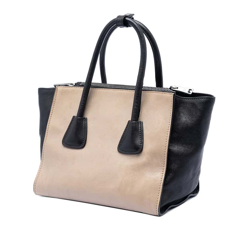 Prada Bicolor Glace Calf Twin Pocket Double Handle Satchel Beige Leather Very good condition - Back View