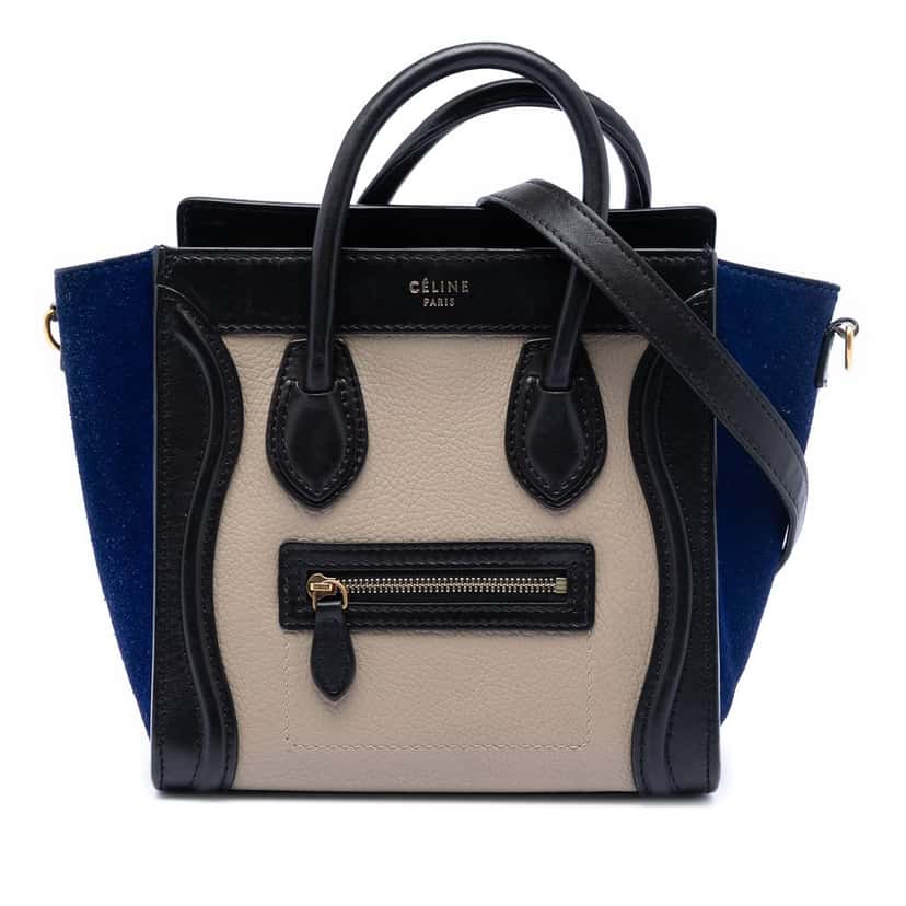 Celine Nano Tricolor Calfskin and Suede Luggage Tote Beige Leather Very good condition - Front View