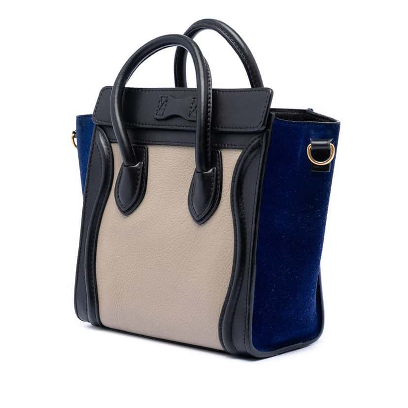 Celine Nano Tricolor Calfskin and Suede Luggage Tote Beige Leather Very good condition - Back View