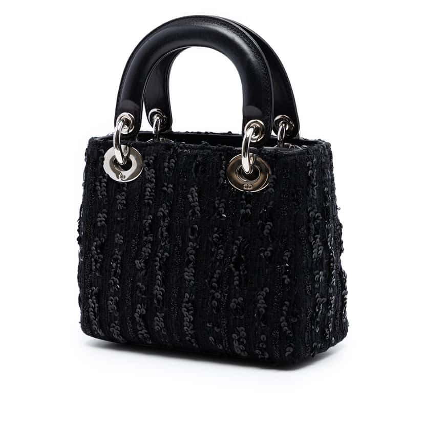 Dior Mini Tweed and Sequin Embellished Lady Dior Black Very good condition - Back View