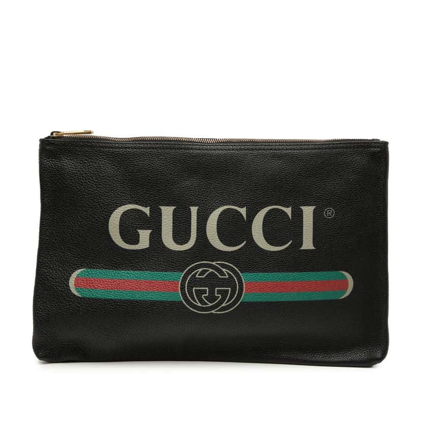 Gucci Leather Logo Clutch Black Leather Very good condition - Front View