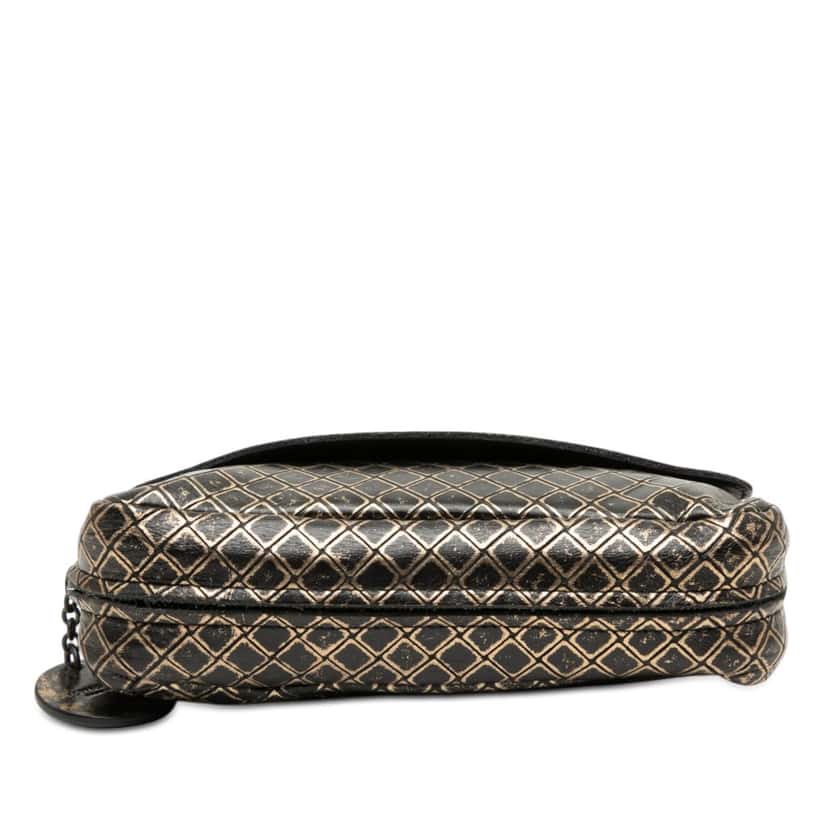 Bottega Veneta Metallic Calfskin Intrecciomirage Chain Flap Crossbody Gold Leather Very good condition - Inside View