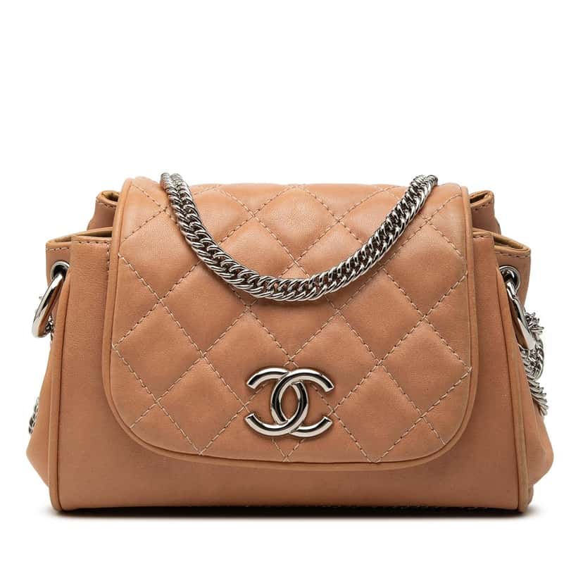 Chanel Washed Lambskin Bijoux Chain Accordion Flap Beige Leather Very good condition - Front View