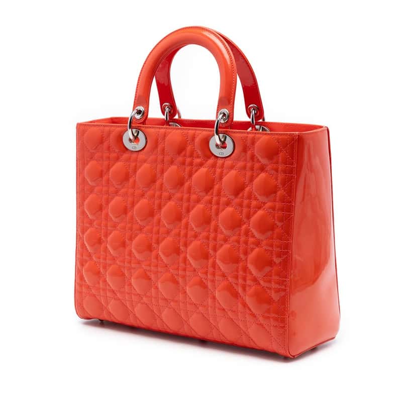 Dior Large Patent Cannage Lady Dior Orange Leather Very good condition - Back View