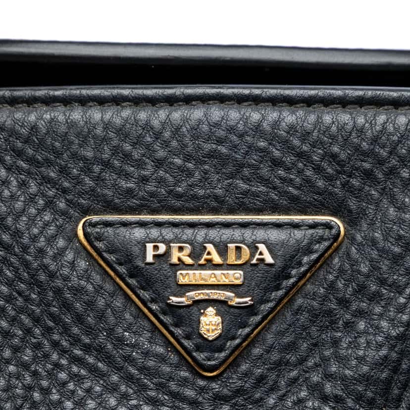 Prada Vitello Daino Front Pocket Open Convertible Tote Black Leather Very good condition - Box View