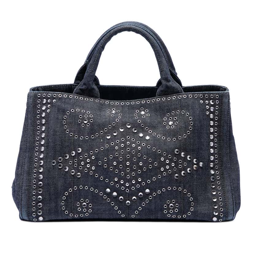 Prada Studded Denim Canapa Logo Satchel Other Very good condition - Front View