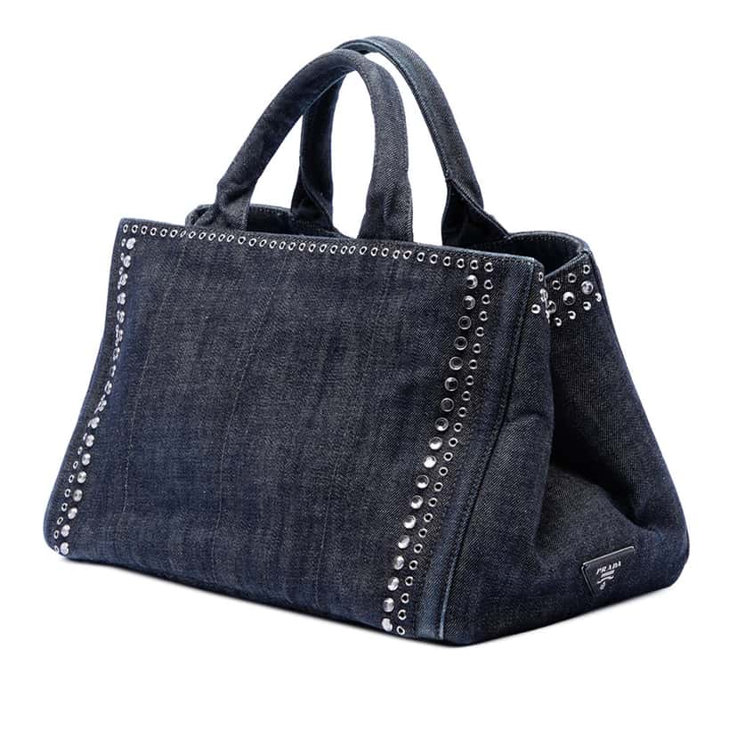Prada Studded Denim Canapa Logo Satchel Other Very good condition - Back View