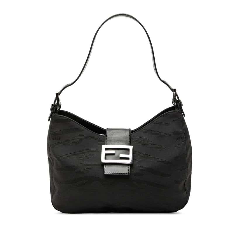 Fendi FF Zebra Print Canvas Shoulder Bag Black Very good condition - Front View