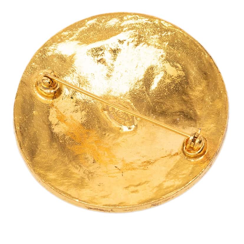 Chanel CC Gold Plated Filigree Round Brooch Gold Metal Very good condition - Back View