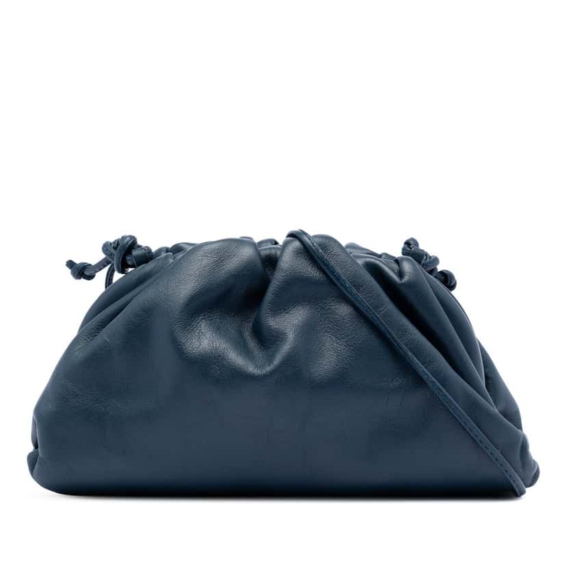 Bottega Veneta Lambskin The Mini Pouch Crossbody Blue Leather Very good condition - Front View